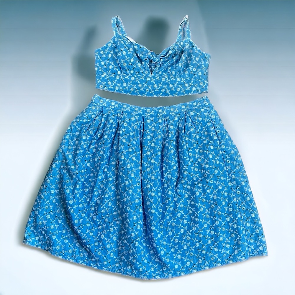 Unique Vintage Chambray Floral Denim Eyelet Jayne Swing Skirt Size 4X NWT - Picture 14 of 16